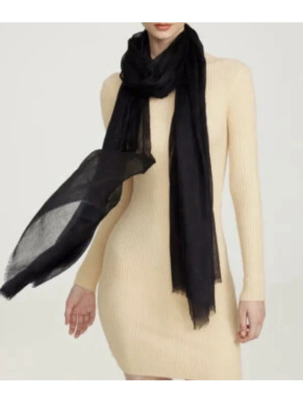 Aani Pure Cashmere Featherlight Scarf Wrap Black NWT
